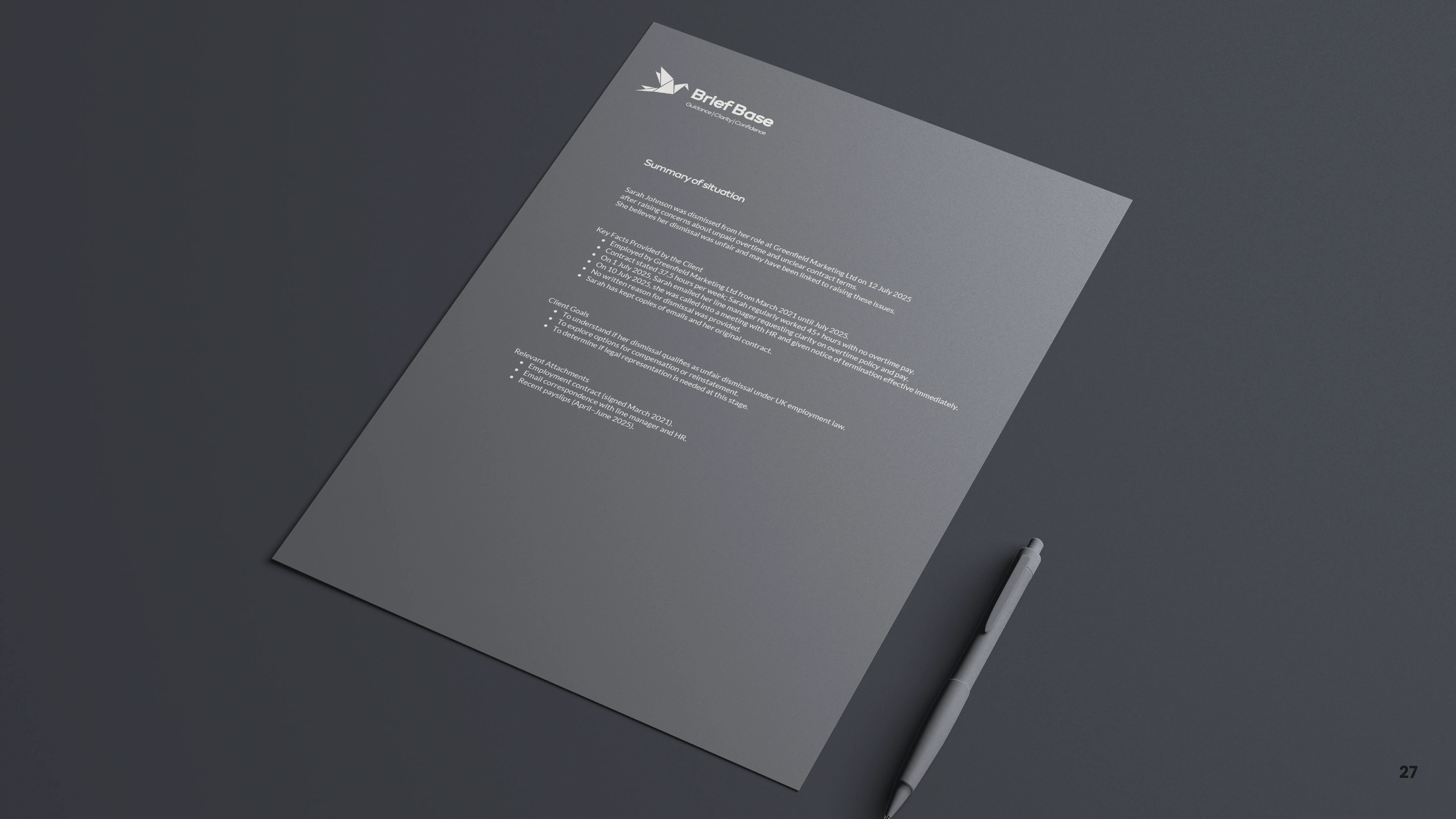 Generated solicitor-ready brief document